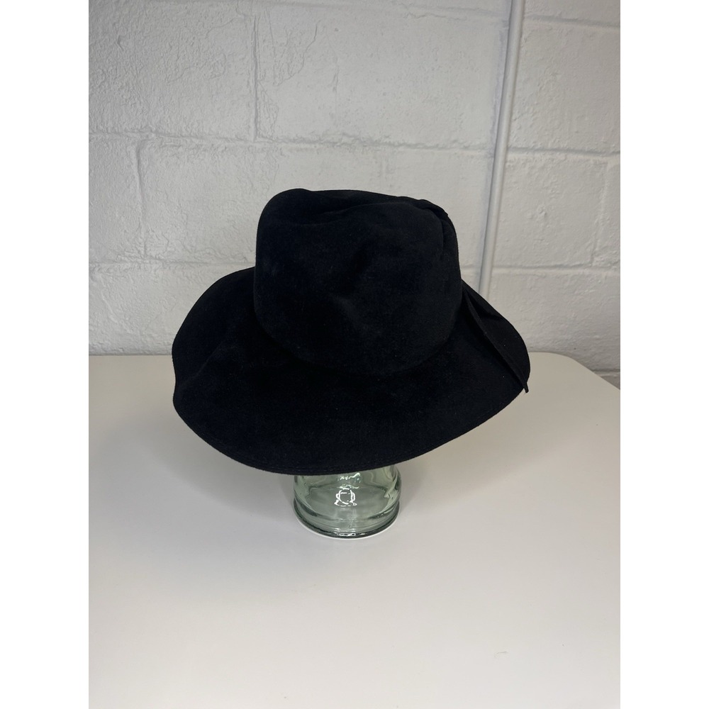 Patricia Underwood Black Wool Felt Hat Ribbon Bow Knot Floppy Cloche Bucket - Picture 6 of 12